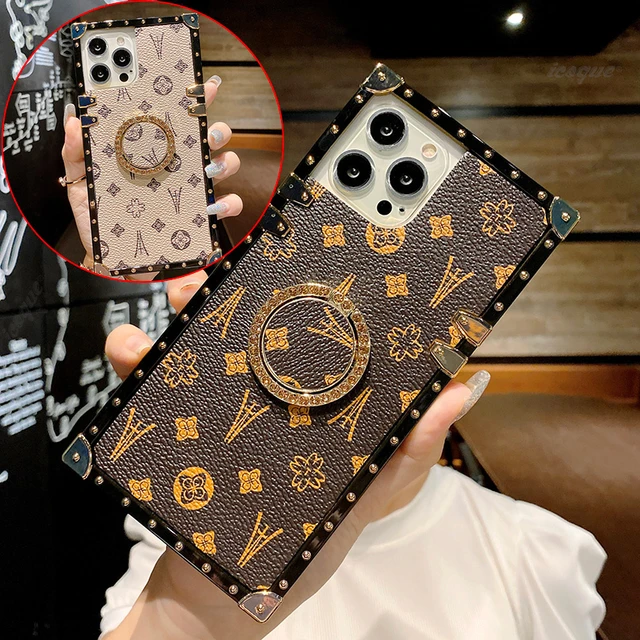 Luxury Flower Geometric Pattern Square Leather Phone Case For iPhone 14 PRO  MAX 13 15 PRO 12 11 X XS XR 7 8 14 Plus Soft Cover