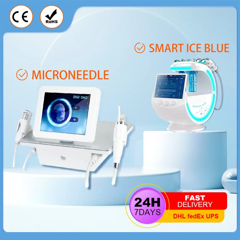 

New 7 In 1 Smart Facial Cleansing Skin Analyze Deep Pore Vacuum Hydra Lift Anti-aging Beauty Machine Ice Blue