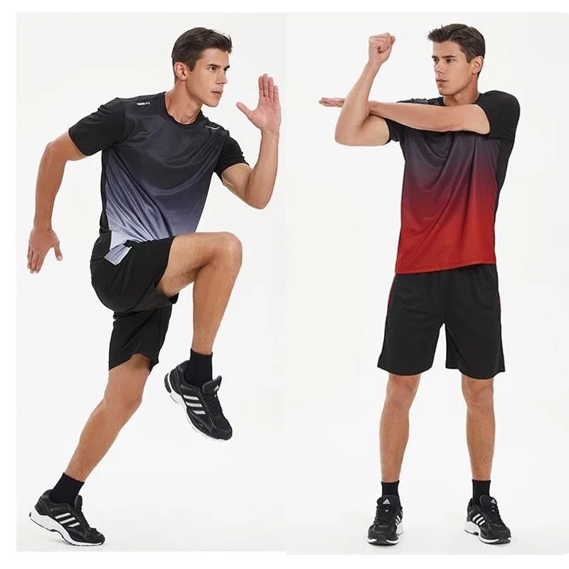 

Быстросохнущая спортивная одежда, одежда для фитнеса, Мужская футболка с коротким рукавом, шорты, одежда для бега, спортзала, тренировок