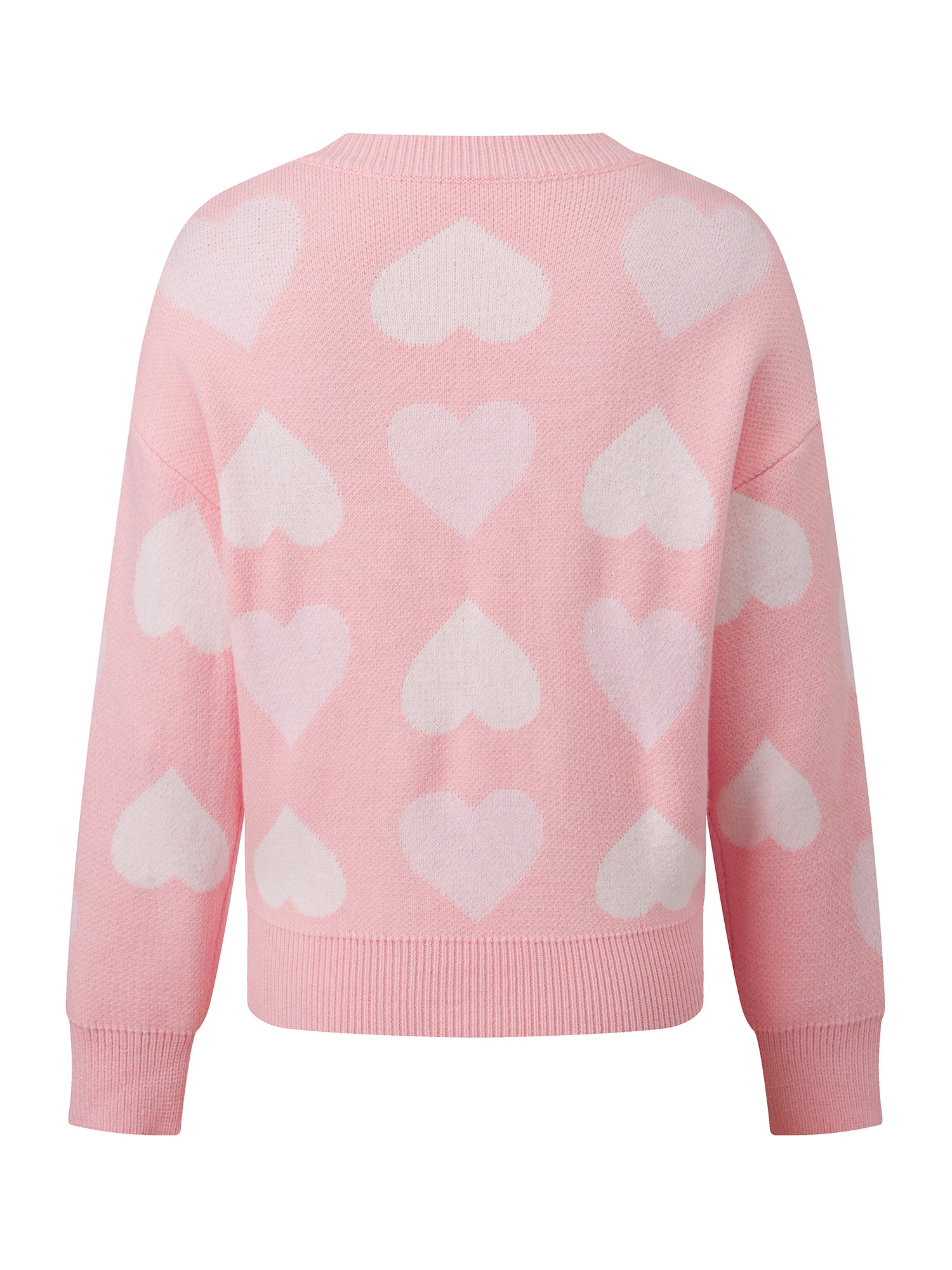 Women s Cozy Knit Sweater with Heart Print Detailing Crew Neckline and Long Sleeves - Stylish Pullover for Fall and Winter