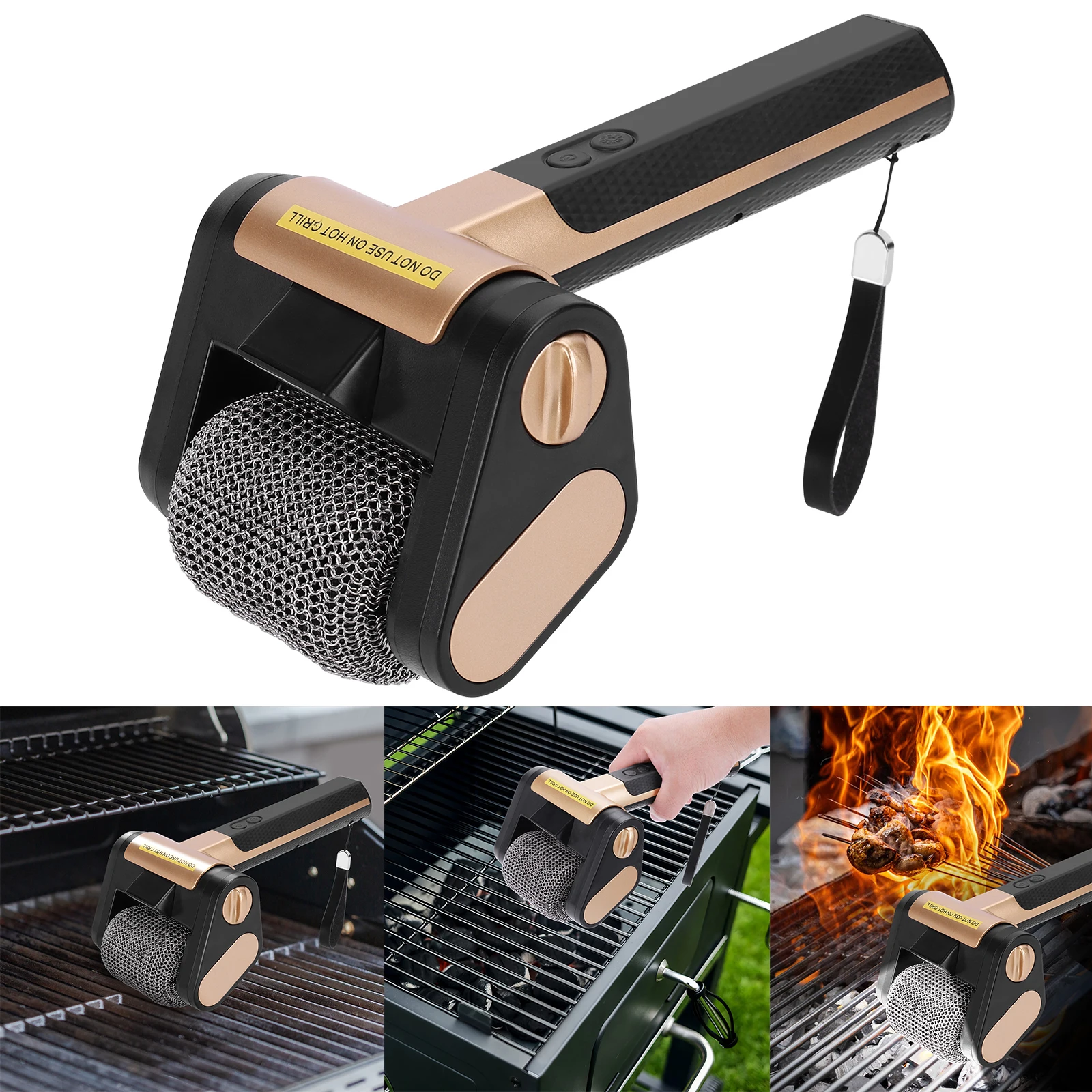 350RPM Bristle-Free Rotating Grill Brush with LED Light Brushless Electric Grill Cleaner Rechargeable for Kitchen Grill Camping