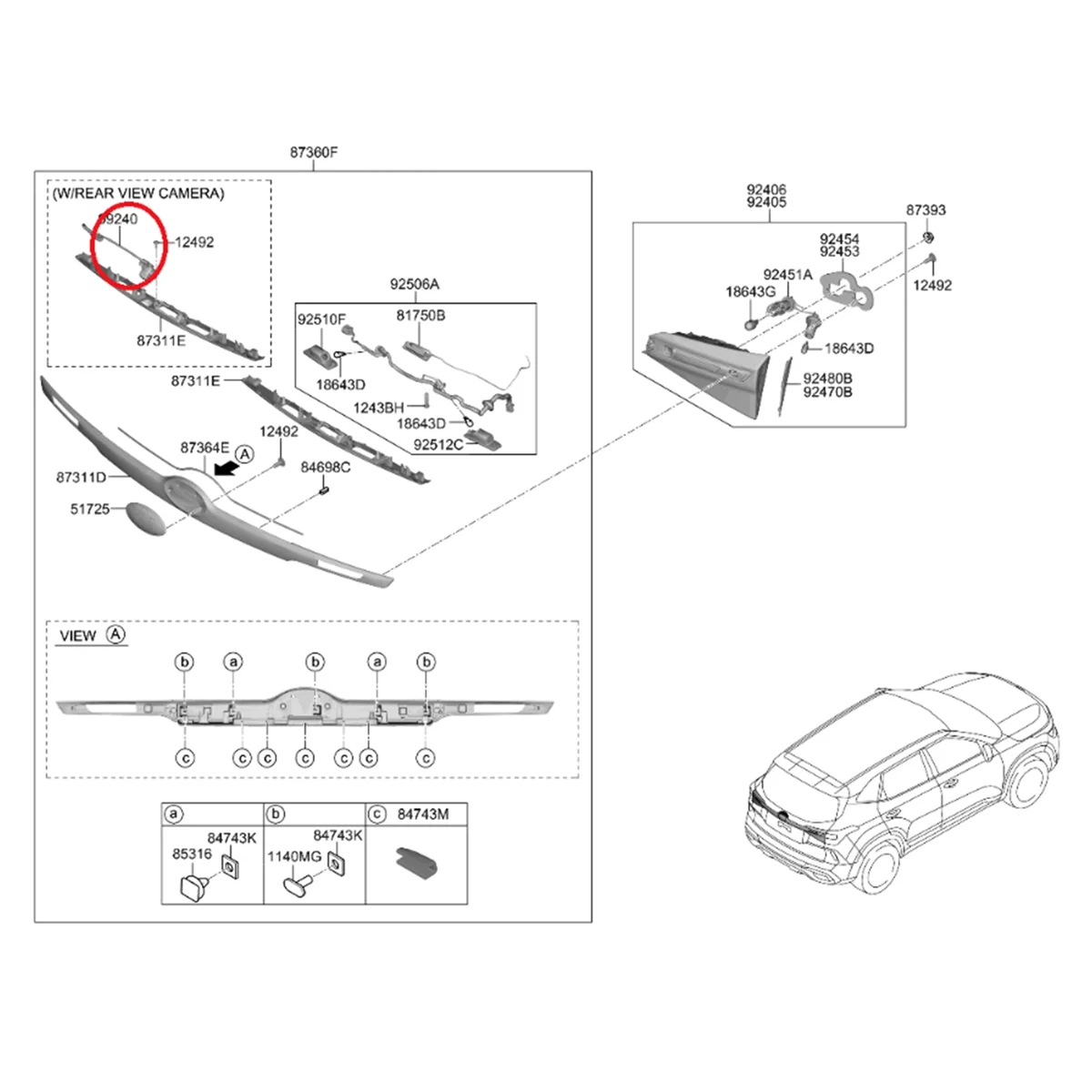 자동차 후방 뷰 백업 카메라 어셈블리, Seltos 2019-2023 트렁크 후진 주차 지원, 99240-Q5000