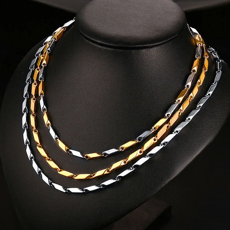 4Mm Stainless Steel Geometric Rhombus 3D Chain Personality Men's