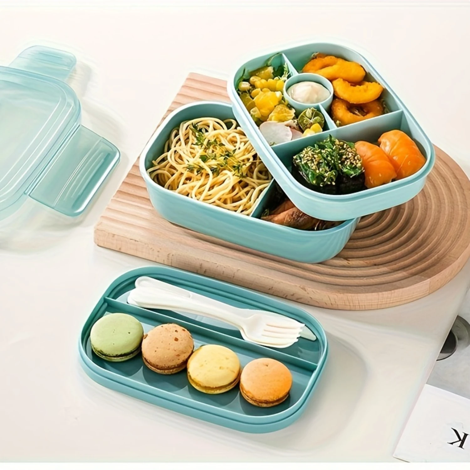1pc Portable Lunch Box, 3 Stackable Bento Lunch Containers for Adults, Modern Minimalist Design Bento Box with Utensil Set, Leak