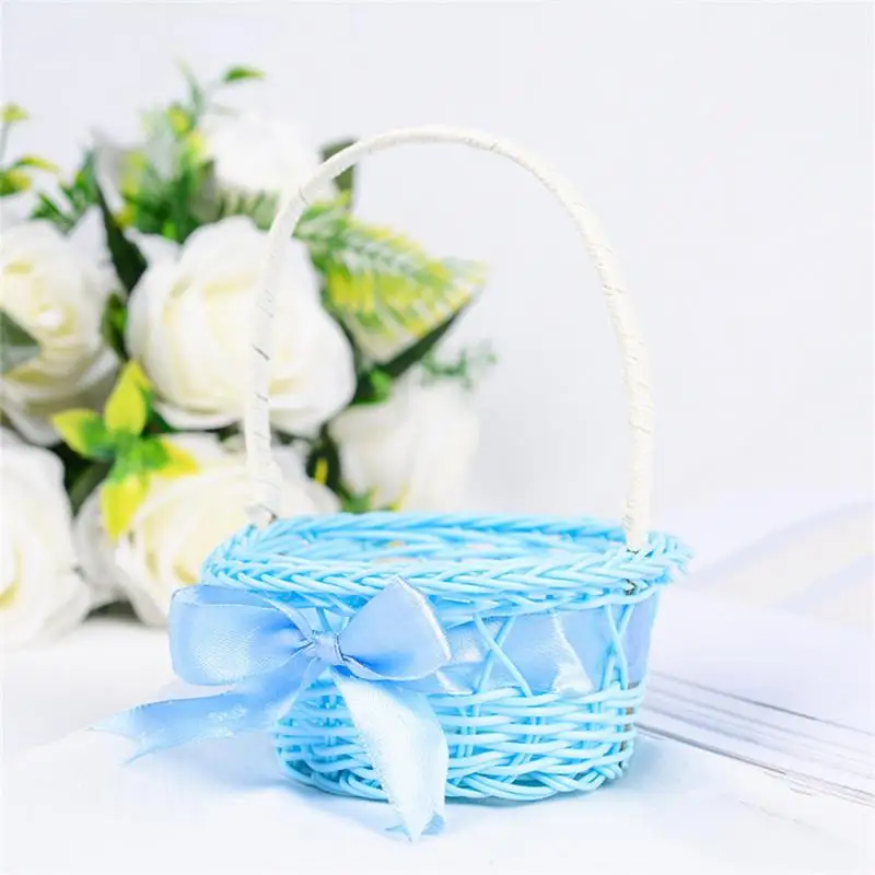 1PC Round Small Flower Storage Basket Hand-woven Flower Basket Imitation Rattan Woven Hand-held Flower Basket Home Decoration 4