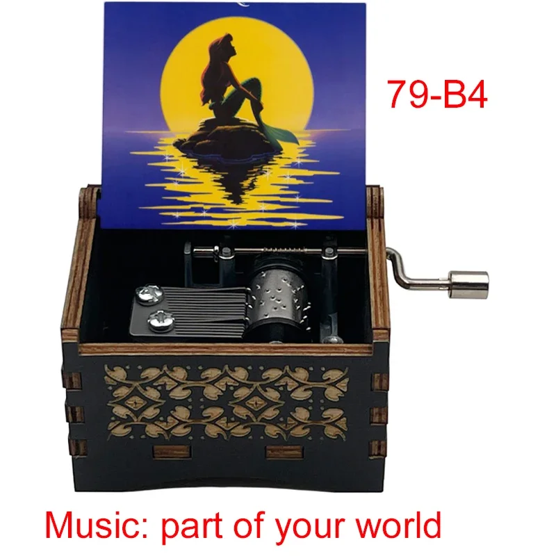 Wooden Part of Your World music theme Little beauty fish girl music box friends wife birthday new year Christmas gifts music box