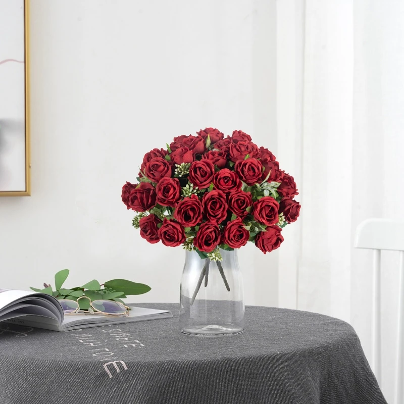Künstliche Blume mit zehn Köpfen, Seide, weiße Rose, Bündel, Sammelalbum, Festival, Hochzeit, Outdoor, Garten, günstiger Blumenstrauß, Dekorationszubehör – Detail 14