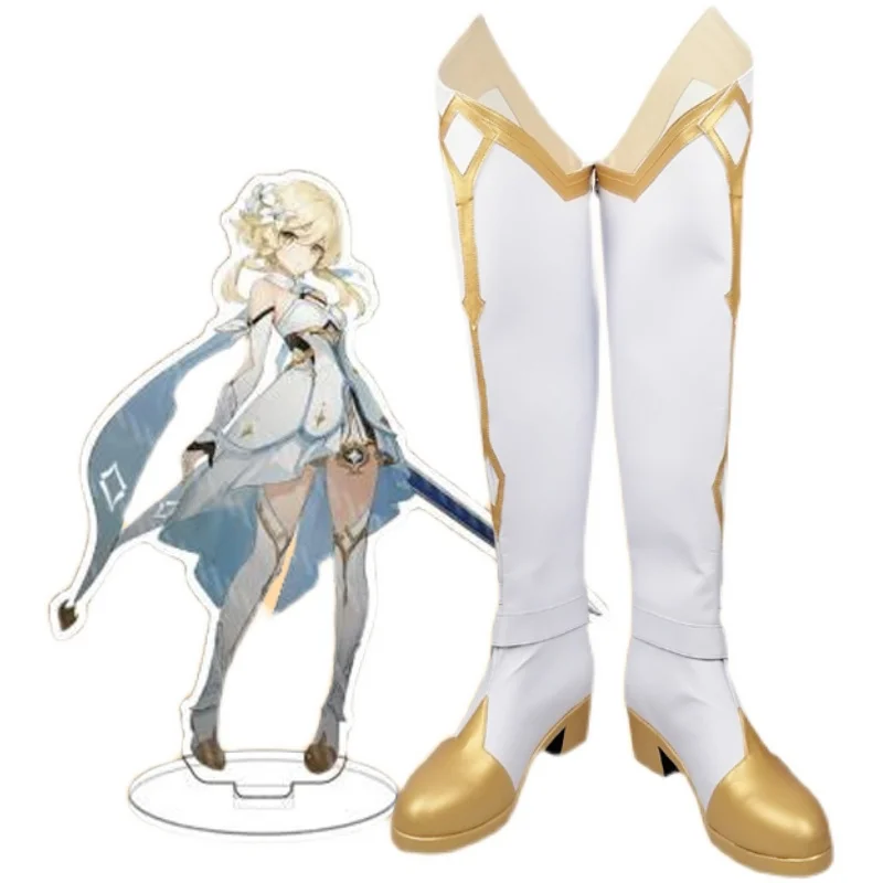 

Game Impact Traveler Aether/Lumine Cosplay Shoes Thigh High Boot Slim Chunky Heels Over The Knee Boots Women/Men Long Boot