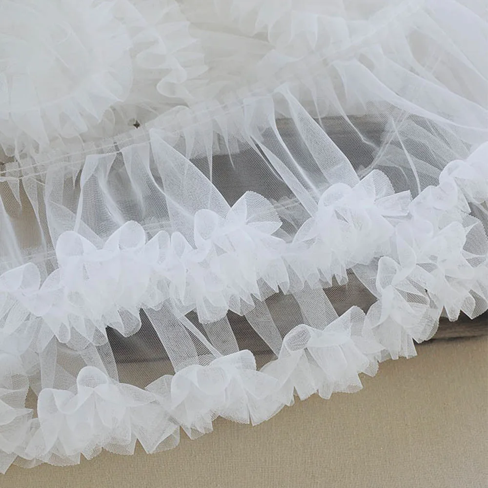15X91cm 핑크 메쉬 레이스 트림 Pleated Fold Tulle DIY 봉제 공예 여성 용품  드레스 의류 거즈 프릴 리본