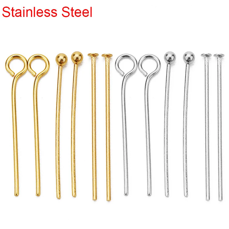 

100pcs 20mm 30mm 40mm Stainless Steel Head Pins Bulk Metal Flat Eye Ball Bead Headpins Connectors For Diy Earring Jewelry Making