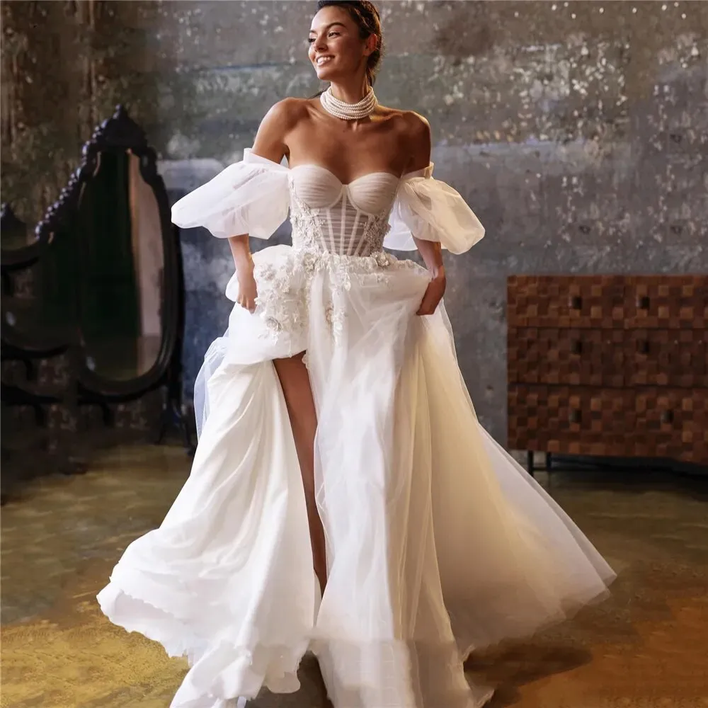 

Other Wedding Dresses Modest Summer A-Line Chiffon Dressess 2022 Elegant V-Neck Sleeveless Lace Appliques Sweep Train Bridal Gow