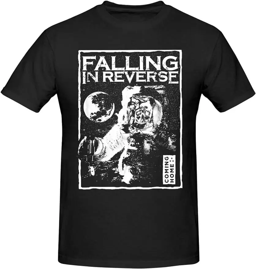 

Falling in Band Reverse Men's Crew Neck Short Sleeve Tops Trend Versatile T-Shirt Black