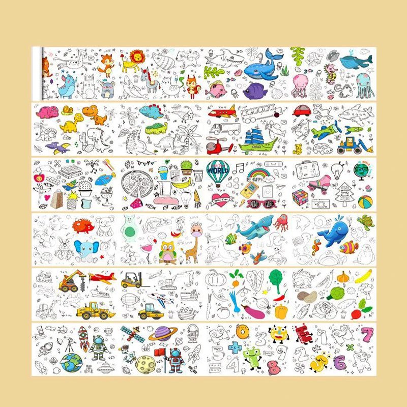 12M gigante da colorare rotolo di carta Jumbo Doodle disegno giocattolo bambino fai da te animali artigianali dinosauro oceano veicoli divertente cartone animato pittura regalo