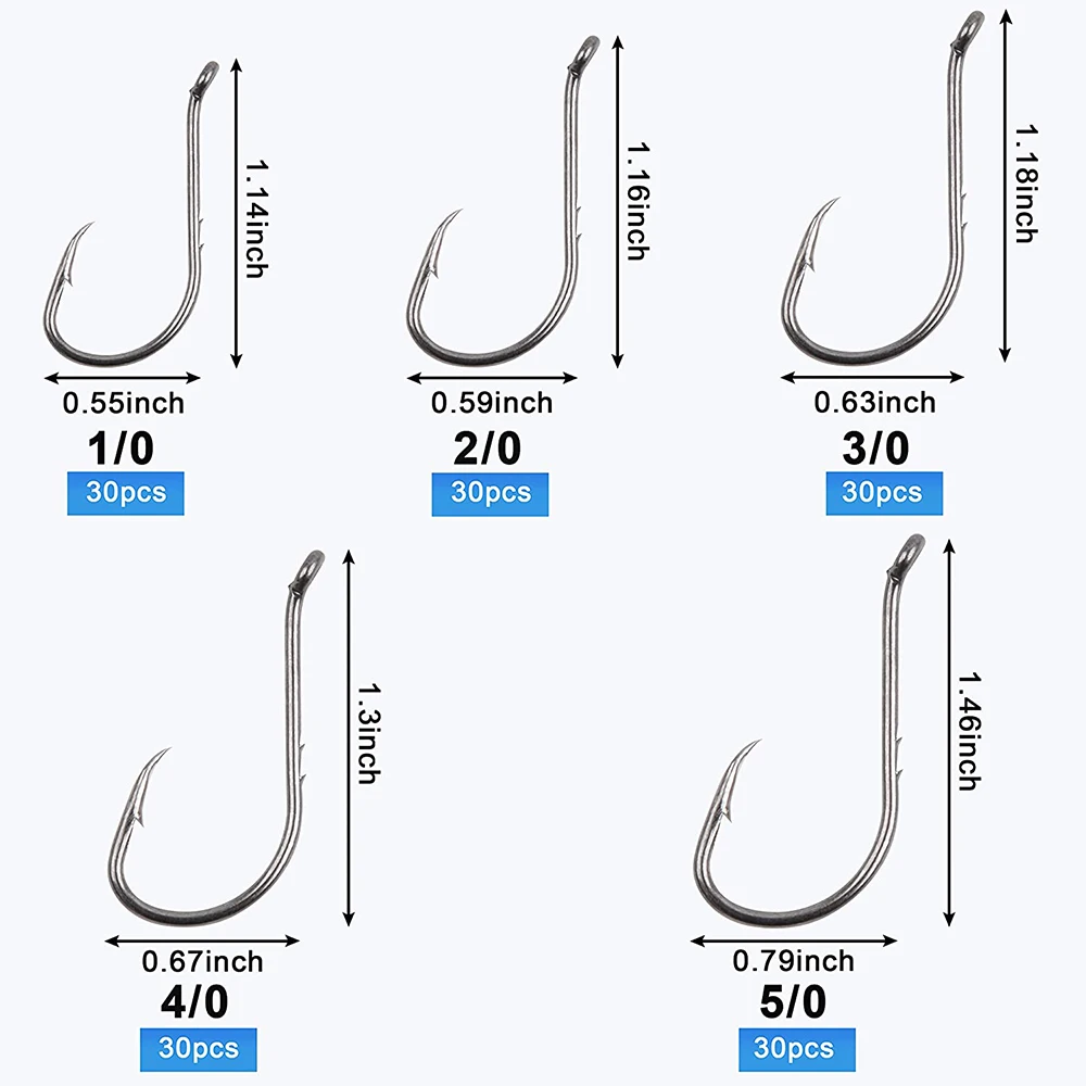 130pcs Barbed Baitholder Fishing Hooks Saltwater Offset Jig Rig Fishhooks  High Carbon Steel Octopus Circle Hooks Kit 1/0-5/0