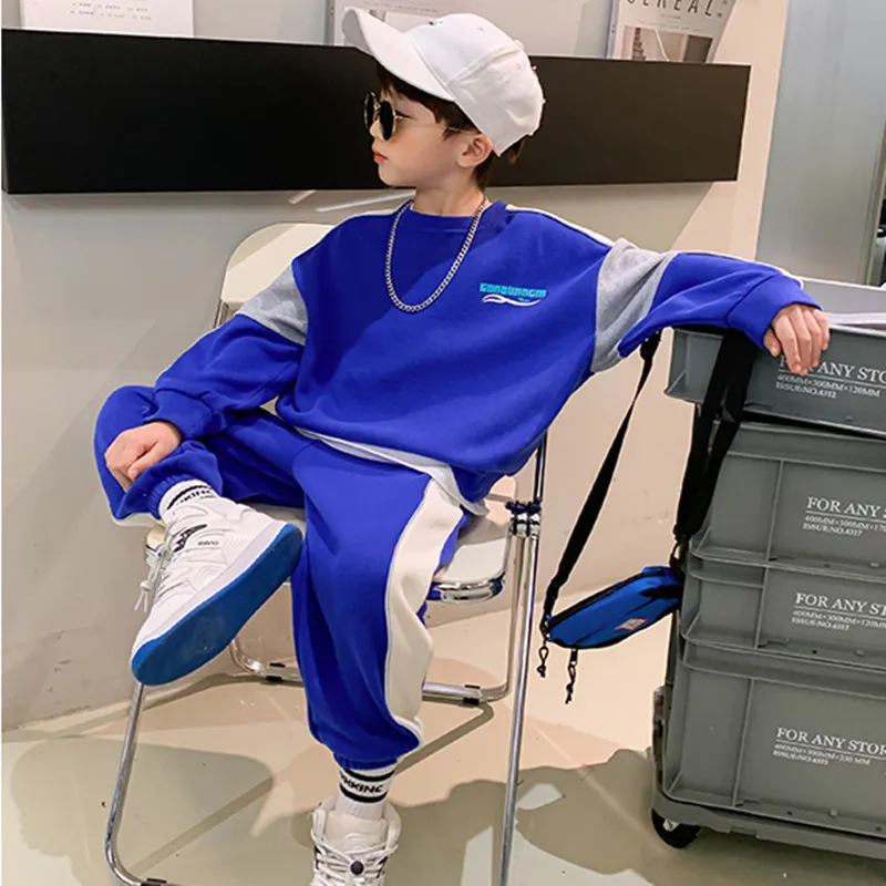 

Зимний костюм для мальчиков осенняя одежда свитер с длинным рукавом среднего и большого размера повседневные брюки модная спортивная одежда из двух предметов