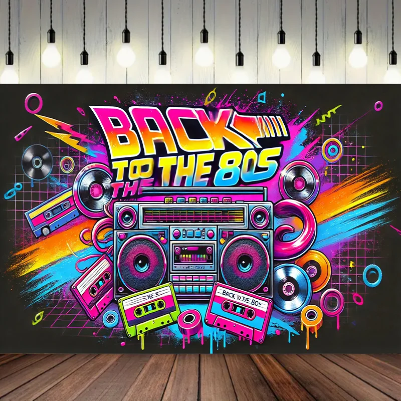 1 Stück, Retro-Party-Hintergrundtuch mit 1980er-Jahre – Polyester-Dekoration, geeignet zum Fotografieren und Feiern