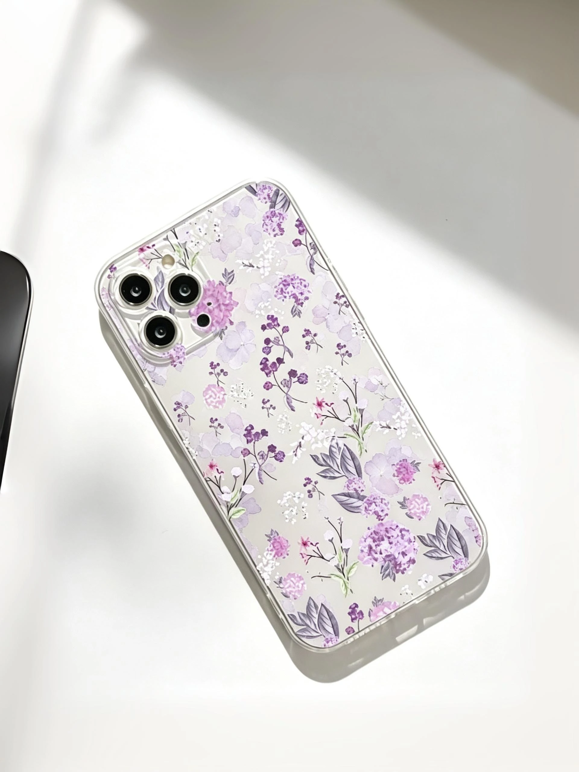 Elegant Purple Floral Transparent Soft TPU Phone Case Cover