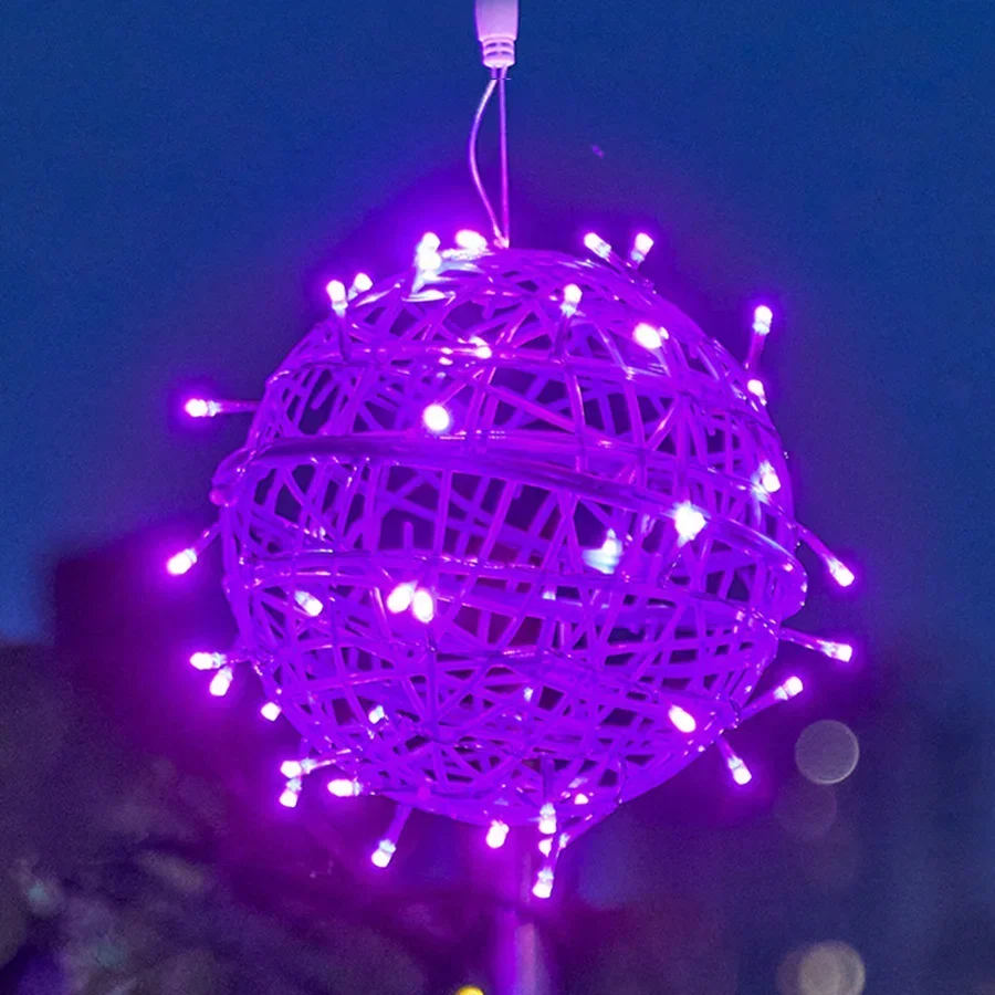 thumbnail image 1 of Guirnalda de luces navideñas de 30 cm con forma de bola de ratán, para exteriores, para bodas, fiestas, decoración de jardín, 1 of 5