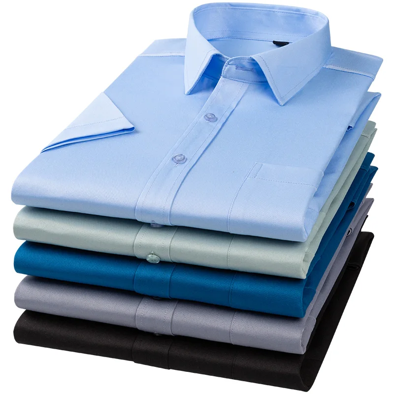 

New Four Sided Elastic Solid Color Short Sleeved Men's Shirt Fashion Casual Business No iron Professional Men's Clothing Blusas