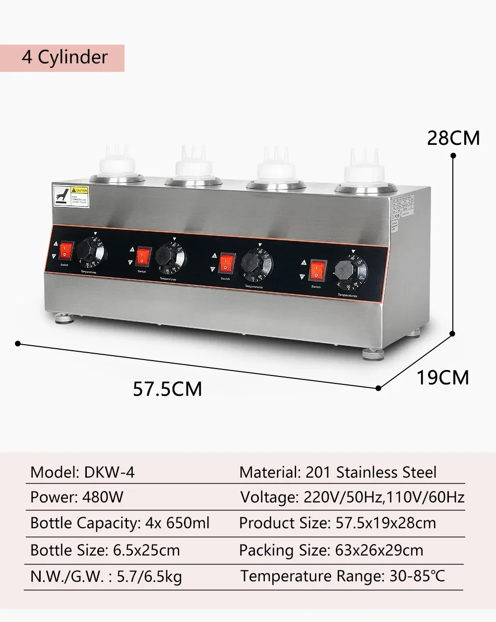 Description Picture 6 of itemHomeWise Commercial Chocolate Heater Sauce Warmer Sauce Insulation Machine 1/2/3/4 Bottles Soy Jam Heater Filling Machine