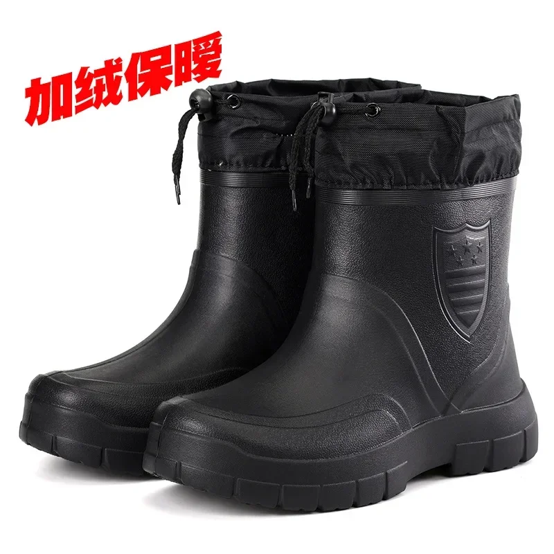 Men's Warm Winter Windproof Slip-on Ankle Rain Boots 3