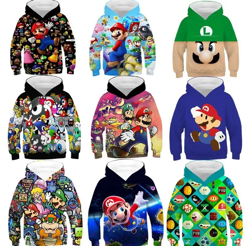 

2023 New Super Mario Bros. Children's Sweater Digital Printed Casual Hooded Fashionable and Comfortable