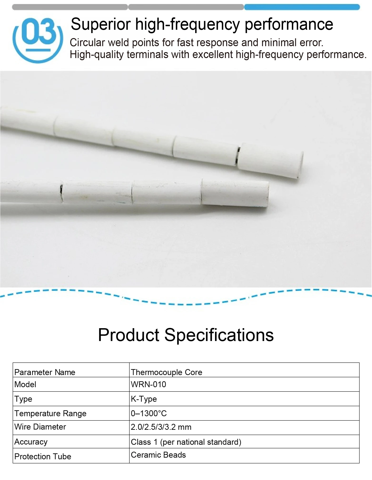 WRN-010 K Type High Temp Thermocouple Sensor 2mm Dia Ceramic Probe 0-1300C for R