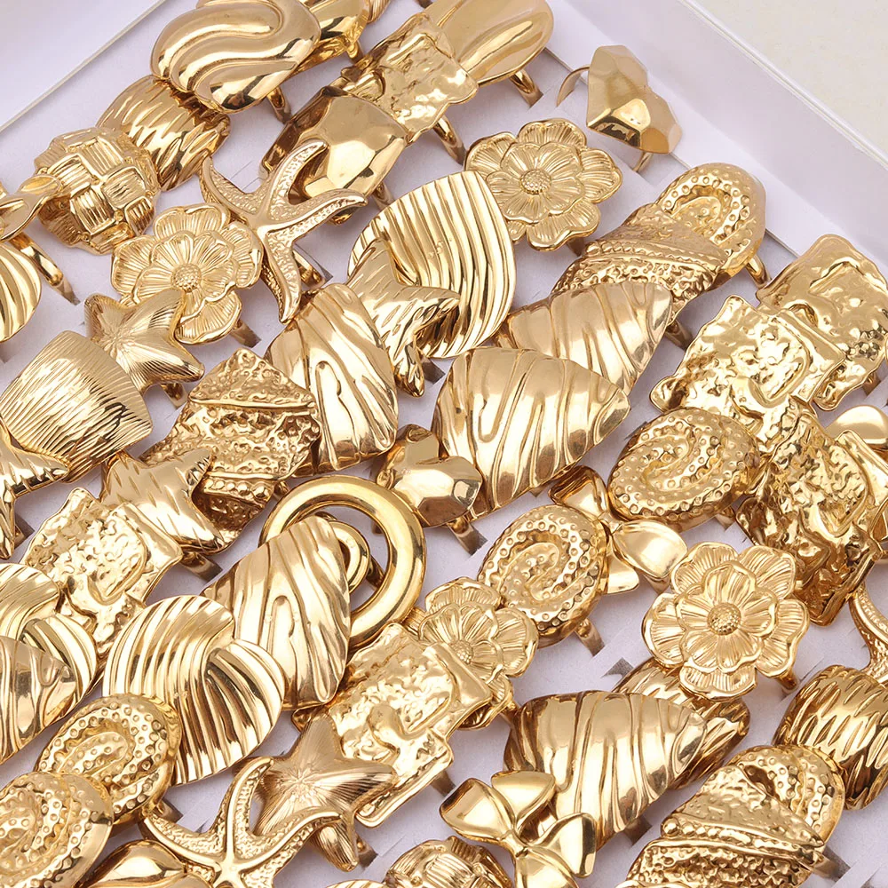 10 Teile/los Mode Edelstahl Große Blume Frauen Offene Ringe Täglichen Party Schmuck Geschenke Nach Dem Zufall Versendet – Detail 2