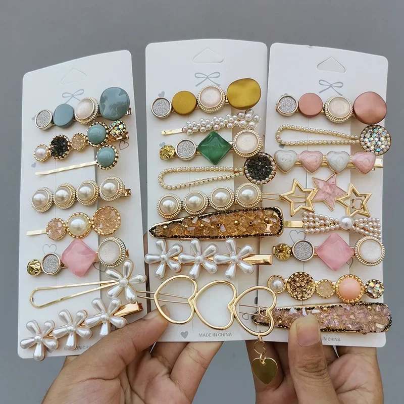 5-8pcs Pearl Crystal Acrylic Hair Clips Set for Women Retro  display picture 1