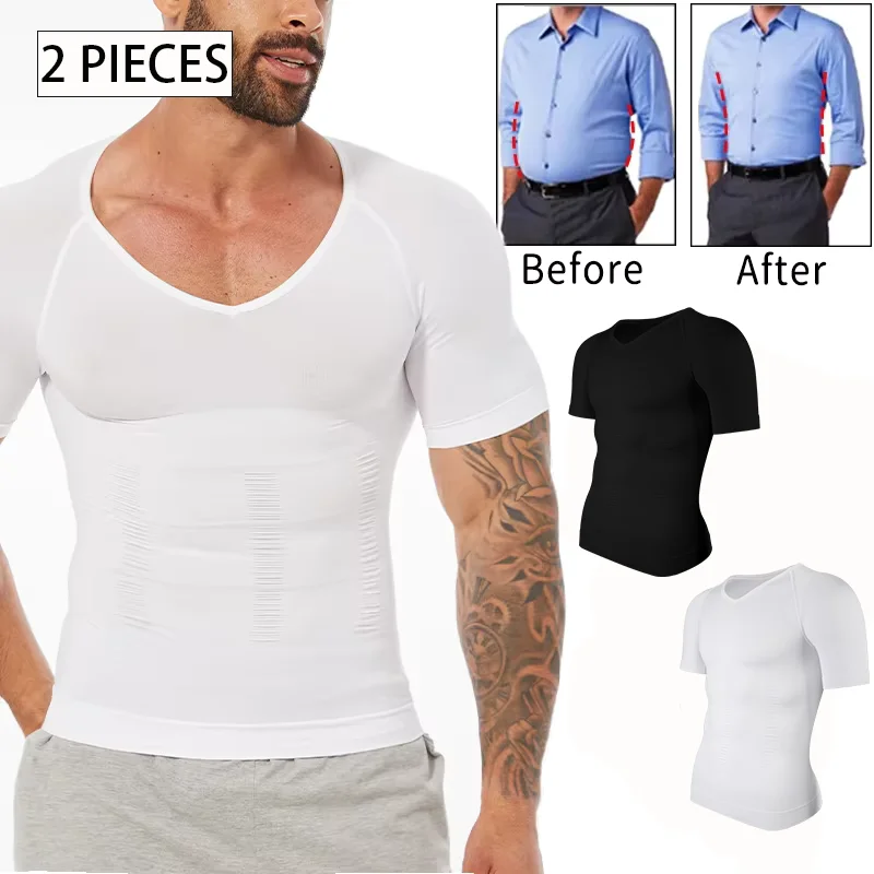 Men's Body Shaper Tummy Control Vest Slimming Shirt Compression Base Layer 2PCS body shaper slimming vest
