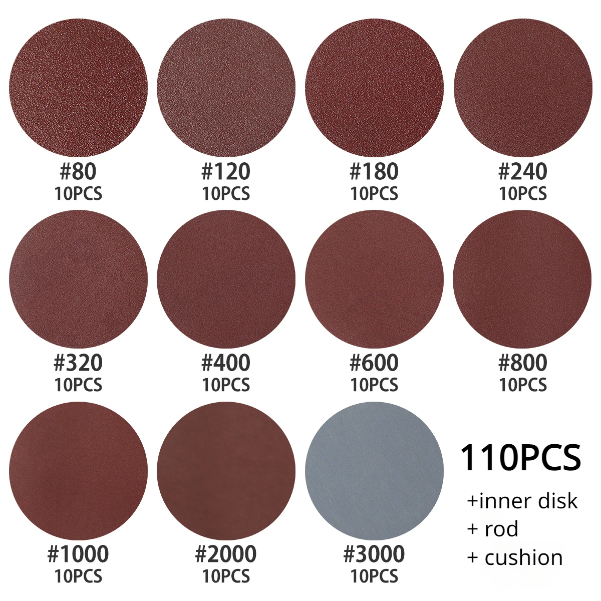 Sanding Disc 2 Inch Round Sanding Sheet Pads Paper Drill Grinder Rotary Tools 60-3000 Grit 110/120Pcs for Metal WoodWork sanding disc