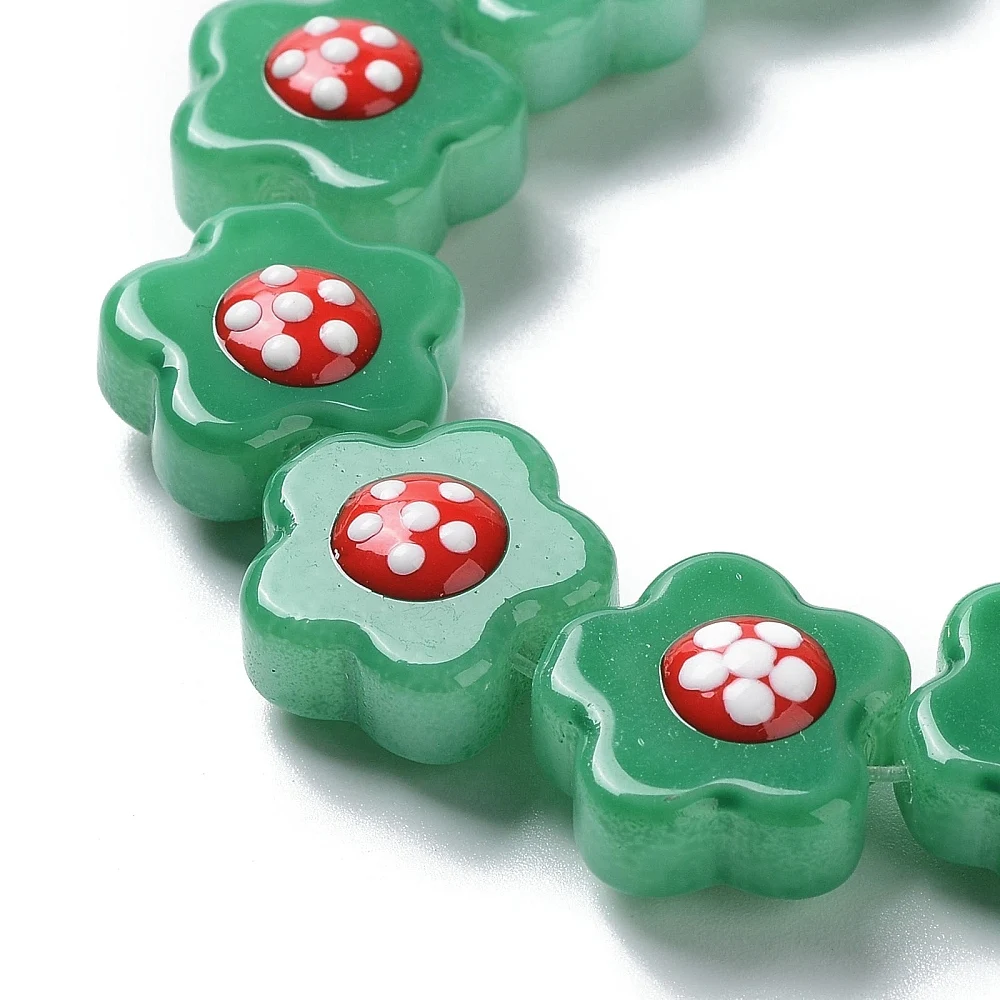 PandaHall 1 Strang Mehrfarbige Handgezeichnete Glasblumenperlen mit Emaille, 14-15x14x8-8,5mm mit 1mm Loch für DIY Schmuckherstellung – Detail 5