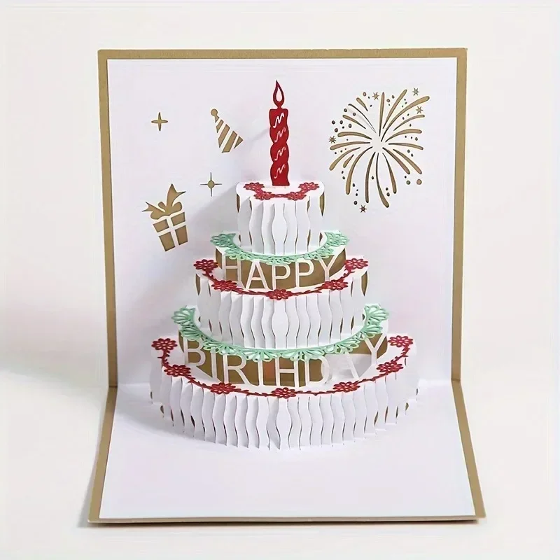 1PC Music Birthday Cards 3D Pop Up Colourful Light Musical Birthday Cake Happy Greeting Card