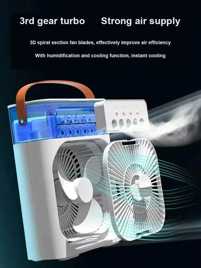 Description Picture 3 of itemPortable Five-hole Spray Fan Air Conditioner USB Electric Fan LED Night Light 3-in-1 Household Air Humidifier