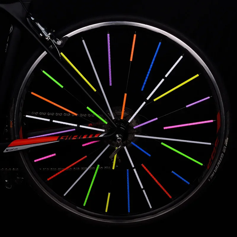 Bike Accessories 12PCS/Bag Bicycle Wheel Spokes Reflective Sticker Tube Strip Warning Light DIY 7.5cm MTB Cycling Reflector Reflective Safety Kit