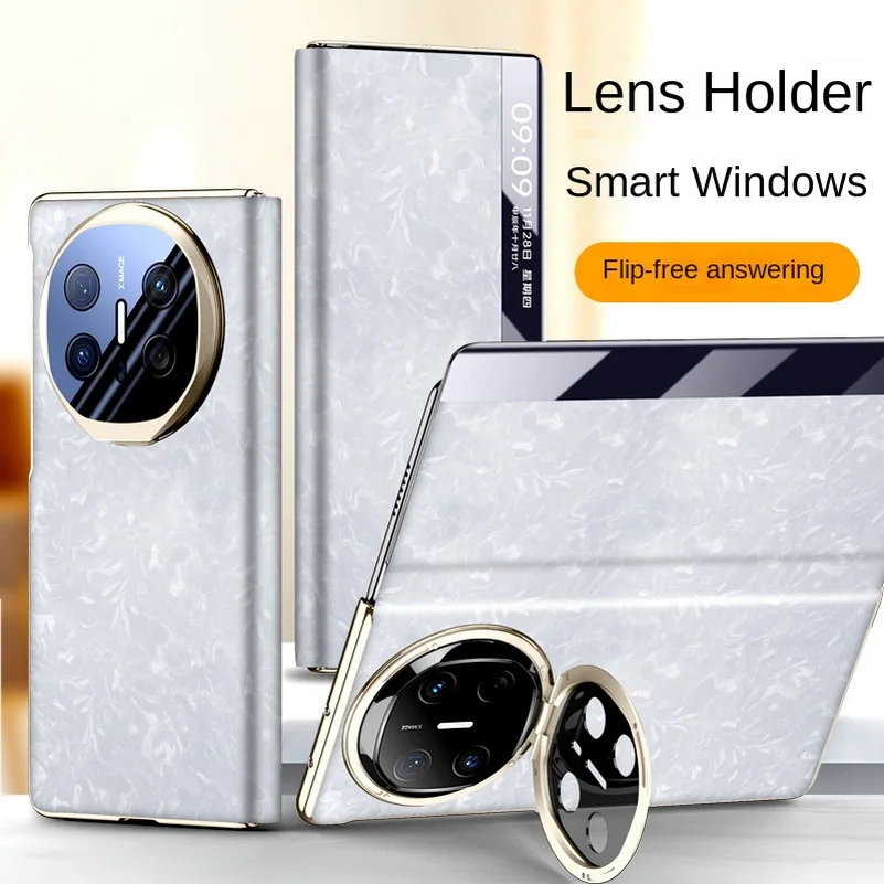 Luxury Leather Smart Window Magnetic Lens Holder Protective Phone Case - All-Inclusive Back Cover