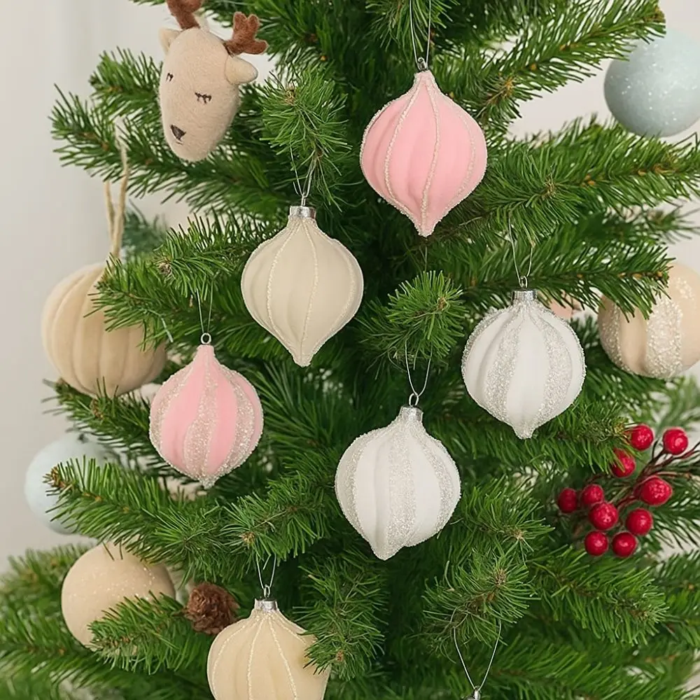 12pcs 6cm Christmas Hanging Balls Irregular Macaron Xmas Velvet Balls Plastic Flocking Shatterproof Christmas Tree Ornaments