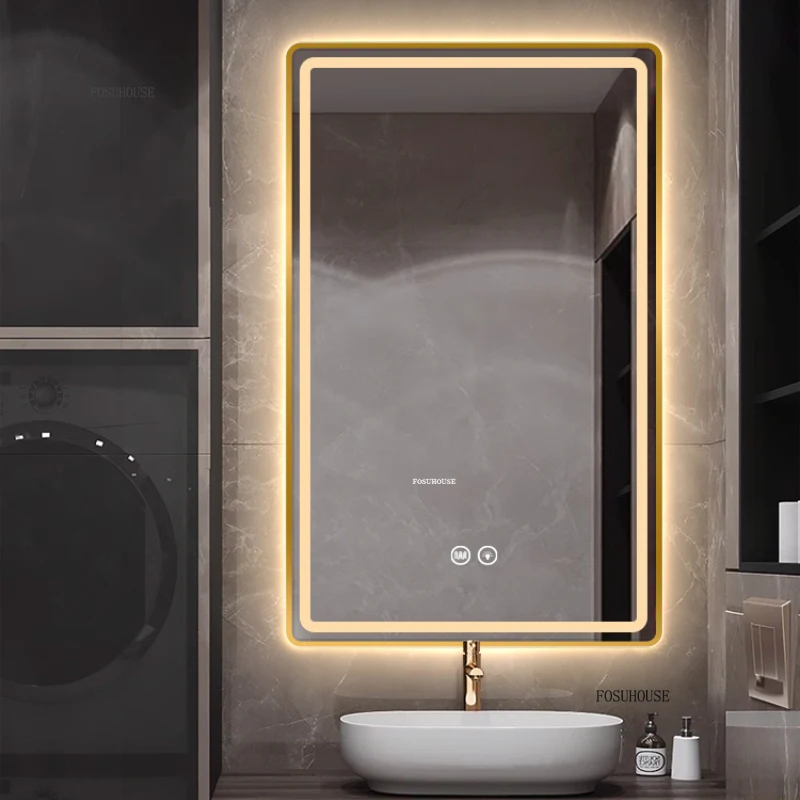 Nordic Wall Mounted Mirrors for Bathroom Light Luxury Smart Bathroom Mirrors Modern Aluminum Alloy Frame Wash Basin Bath Mirrors