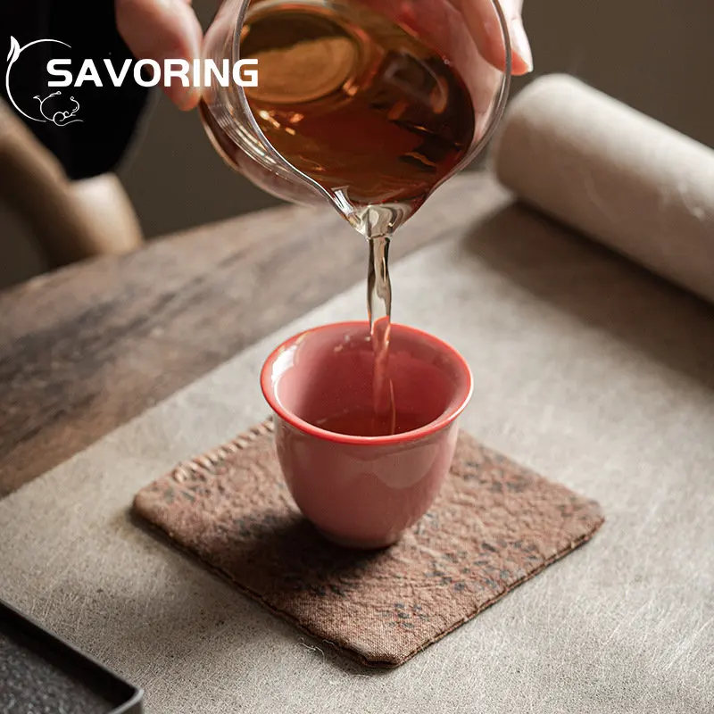 2pc/Set 30ml Red Tea Cup Solid Color Celadon Red Personal Small Cup Tire Pink Ladies Kung Fu Teacup Tea Set Accessories