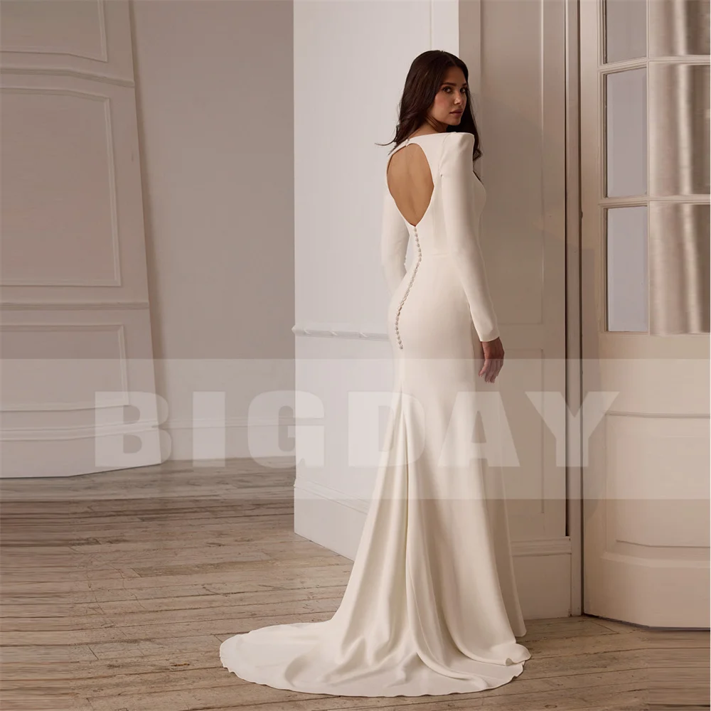 BIGDAY O-Neck Mermaid Wedding Dress Women 2025 Long Sleeve Open Back Sweep Train Buttons Bridal Gown Vestido De Noiva Customized 7 S52d904023dec4e5995f834bbff3bc3e2h