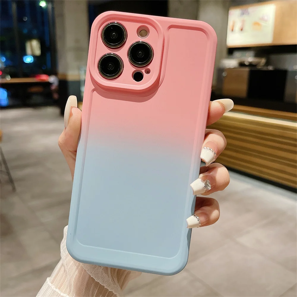 Gradient Color Phone Case For iPhone 11 12 13 14 Pro Max Mini XR XS X 7 8 Plus Shockproof Bumper Soft Silicone Cover_voghion.com