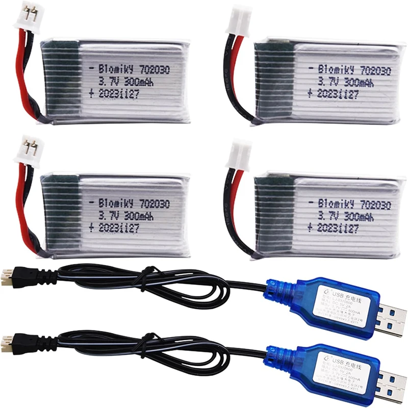 Batterie Drone 3.7V 300mAh PH2.0 Lot 1/2/4 avec Câble USB