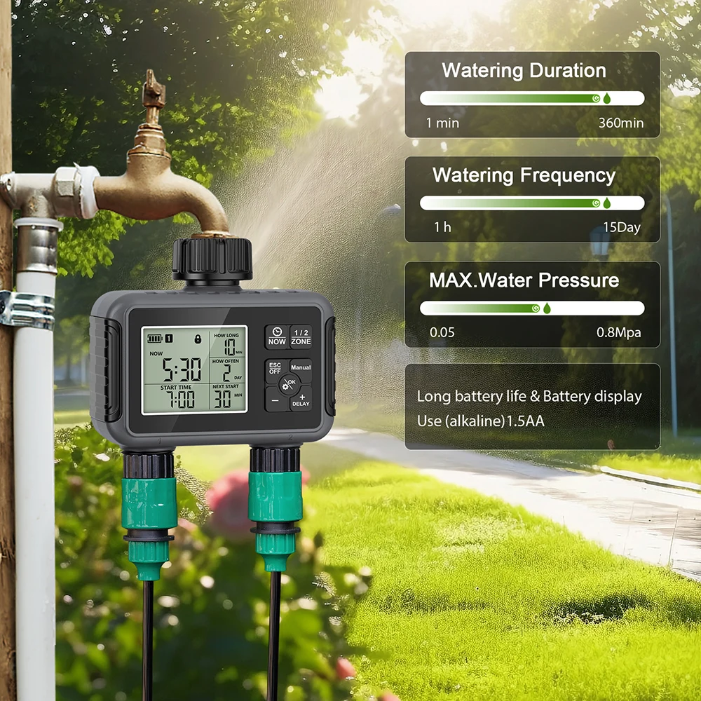 Garden Water Timer 1/2/3 Zone Programmable Automatic Irrigation Timer with Rain Delay Manual/Auto Mode Watering for Lawn Yard - 3