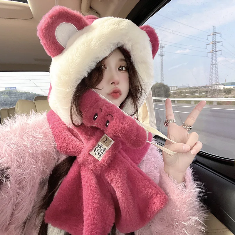 Warm Winter Hat Cute Bear Hat Scarf Scarf All-In-One Women's Winter Earmuffs Lei Feng Plush Cycling Warm Ski