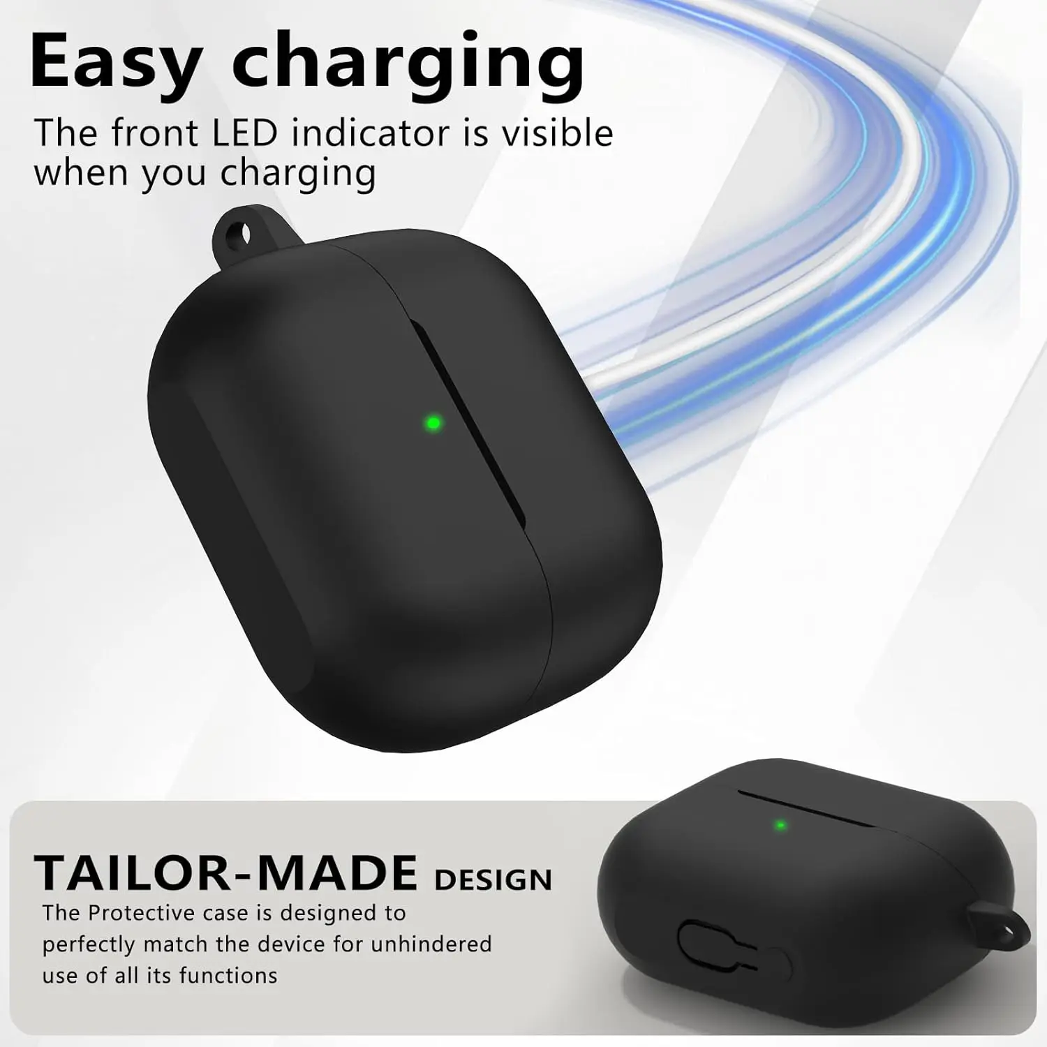 Silicone Shockproof & Dust-proof Earbuds Case with Keychain