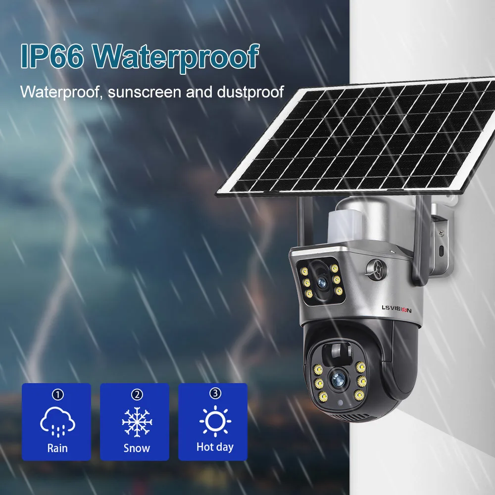 LS VISION Solar Camera 4G Sim Outdoor Dual Lens WiFi 8MP 4K IP Camara Solar Panel CCTV Security Built in Battery PIR Cam V380 6