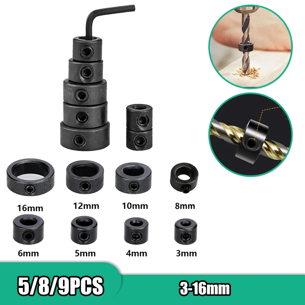 3-16mm Woodworking Drill Locator Drill Bit Depth Stop Collars Ring Drill Locator Wood With Wrench Tools For Carpentry In Wood