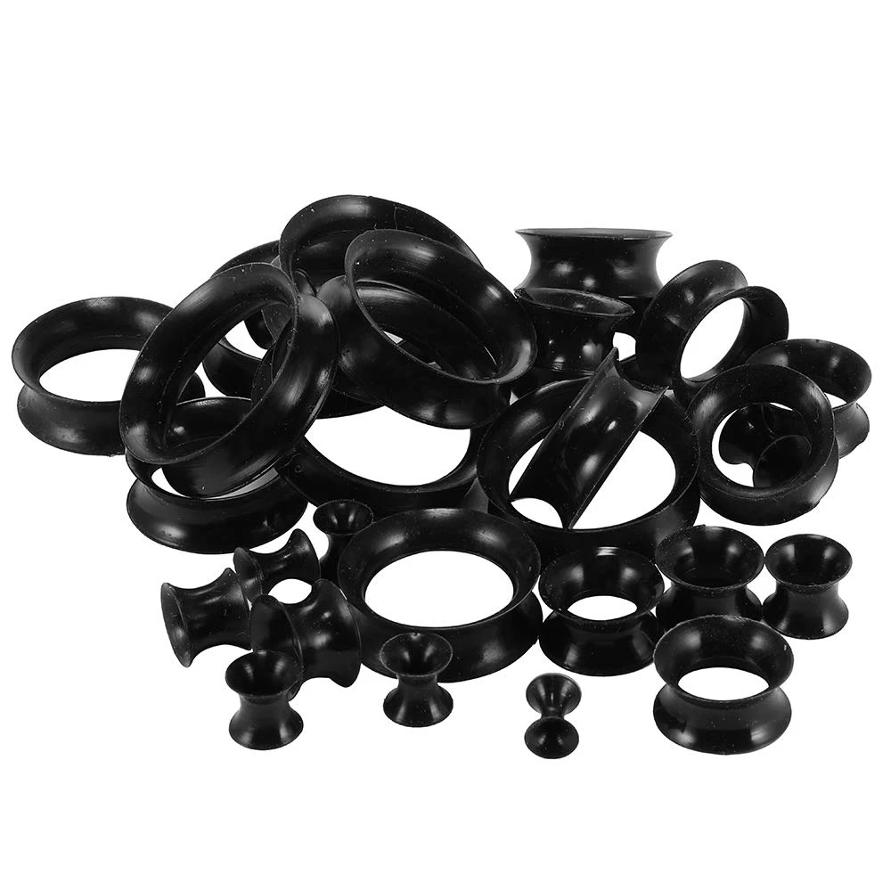 22 stücke 8G-3/4 Ultra Dünne Silikon Doppel Ausgestelltes Flexible Tunnel Ohr Dehnen Stecker Gauge Kit 11 Pairs Schwarz – Detail 3