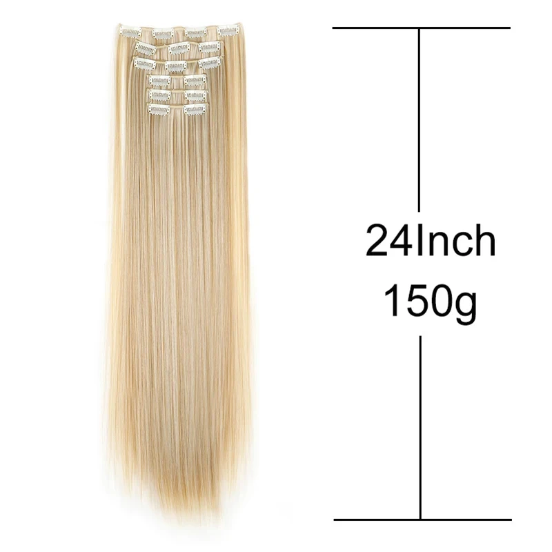 6Pcs/Set Synthetic Clips in Hair Extensions For Full Head 24Inch Long Straight Heat Resistant False Hair With 16 Clips For Women