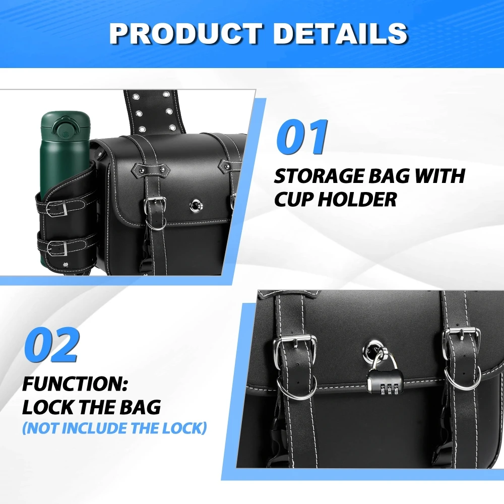 Motorcycle Saddlebag Motorcycle Luggage 1 Pair Motorcycle Saddlebags with Cup Holder Panniers Rear Side Bags Luggage Storage PU Leather Large Capacity Waterproof